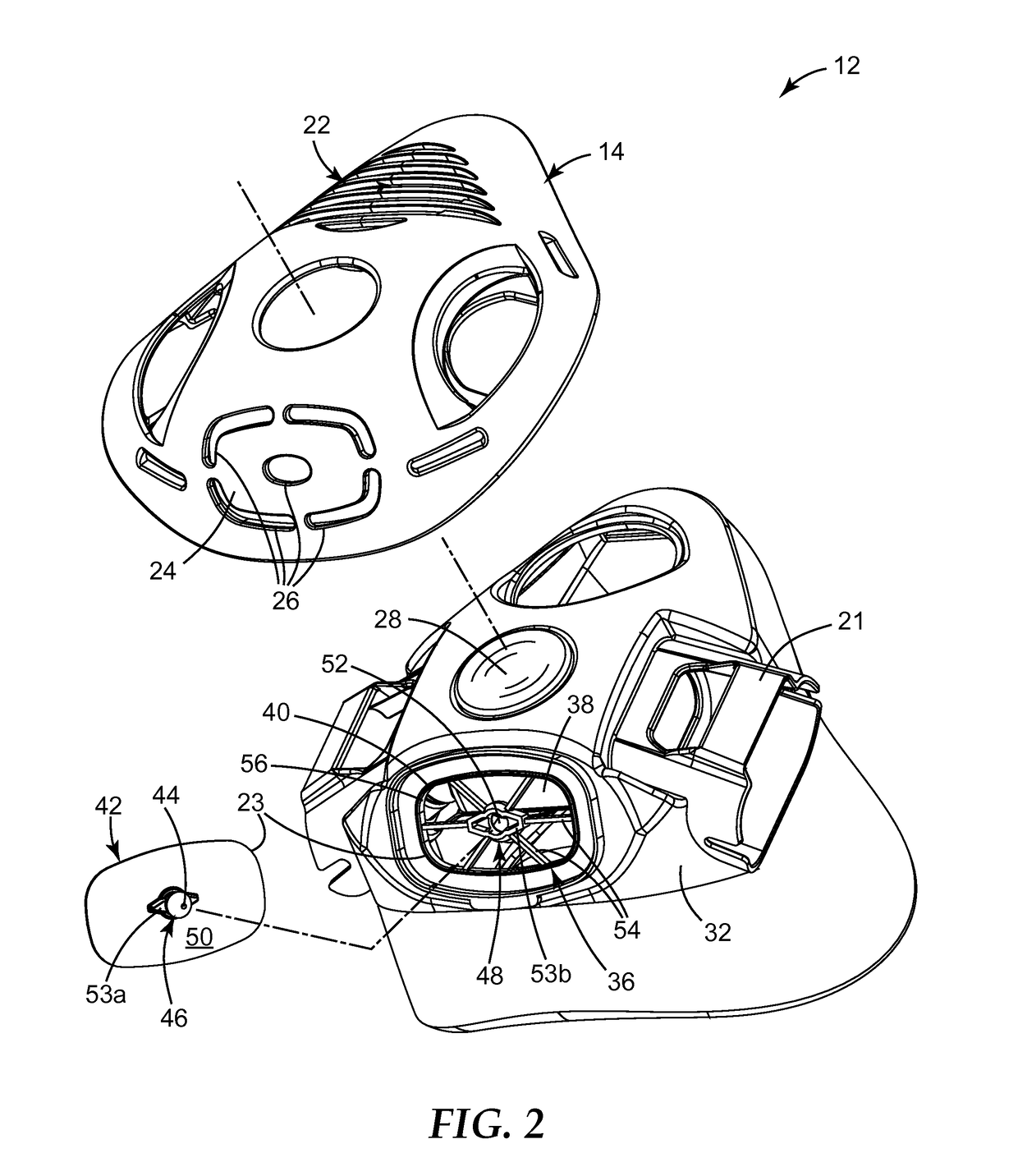 Respirator having noncircular centroid-mounted exhalation valve