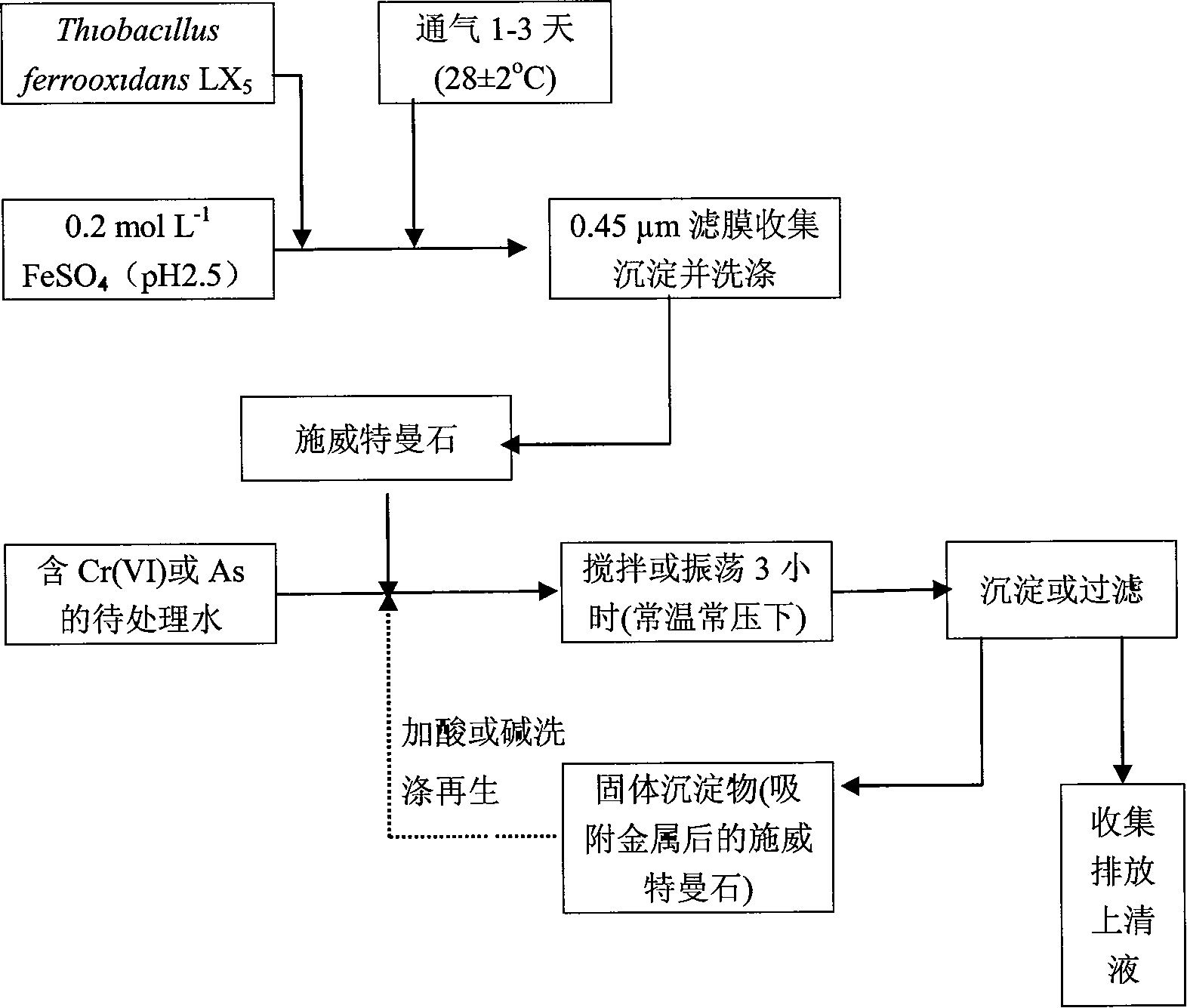 Biosynthesis of obligate adsorbent and its usage in adsorbing to eliminate As and Cr from water