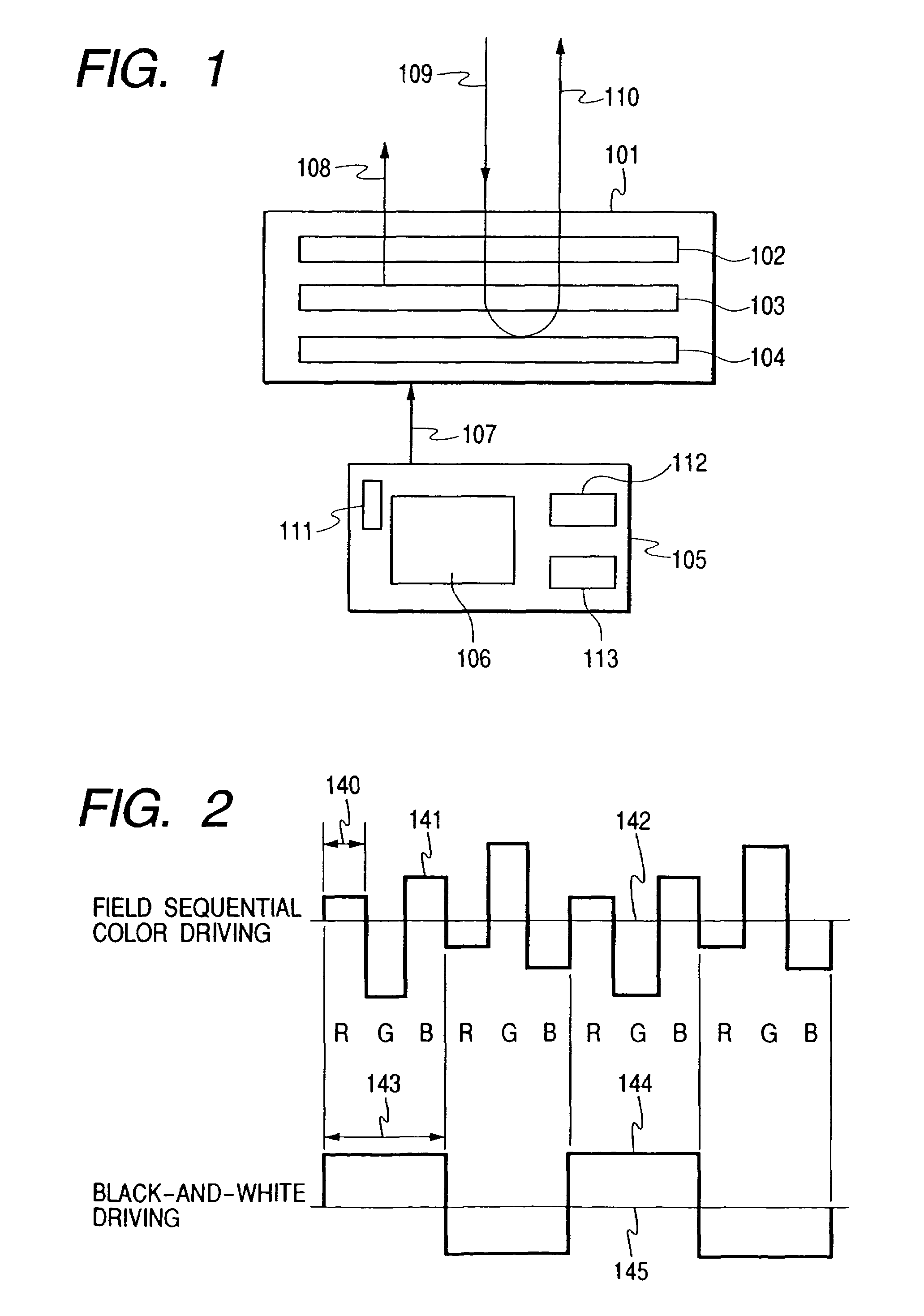 Color/black-and-white switchable portable terminal and display unit