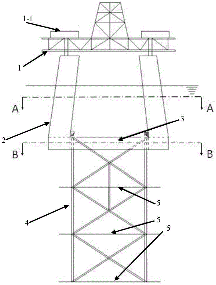 Inclined upright truss type semi-submersible oil production platform