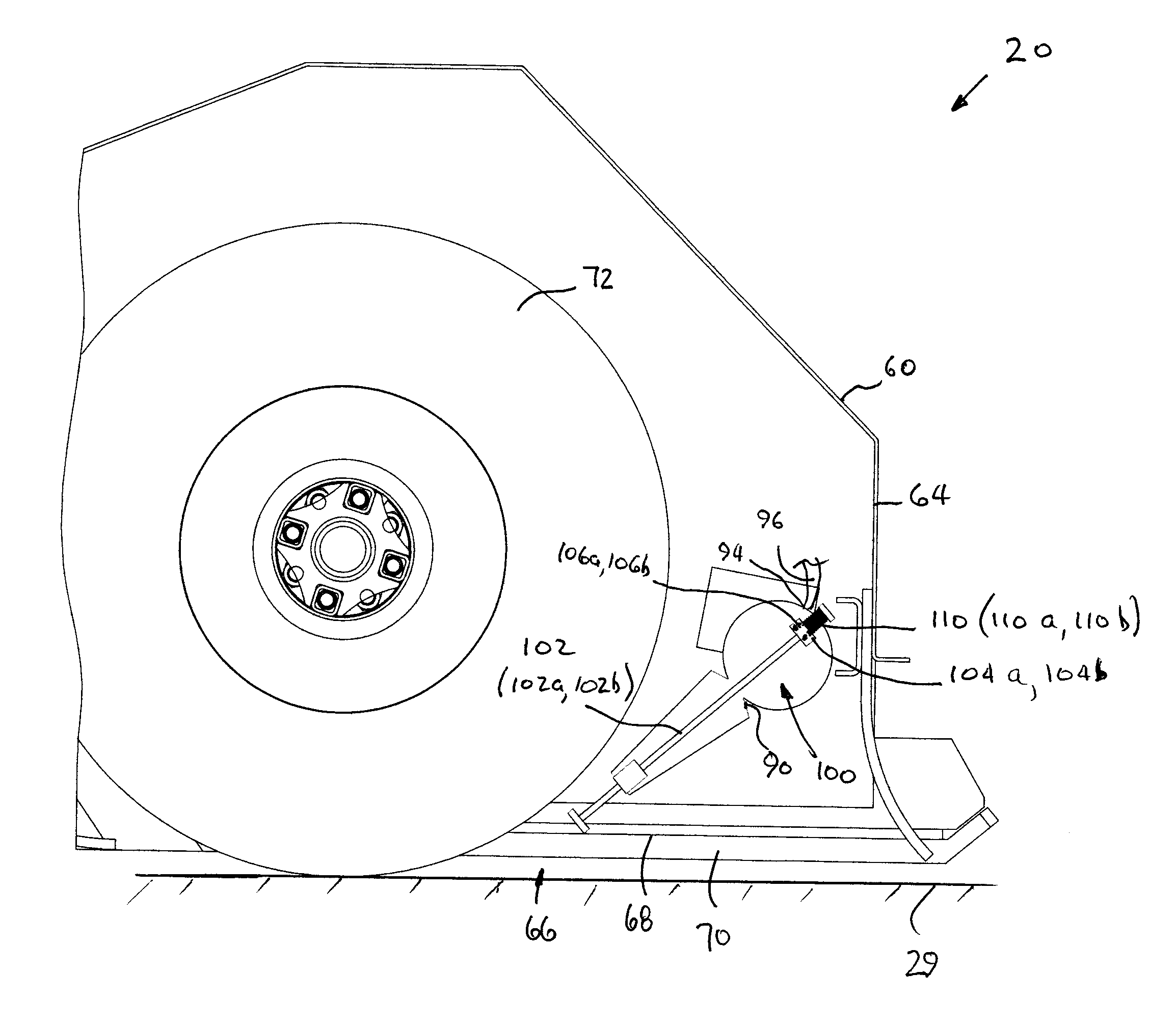 Sweeping broom apparatus having a surface tracking air blast nozzle