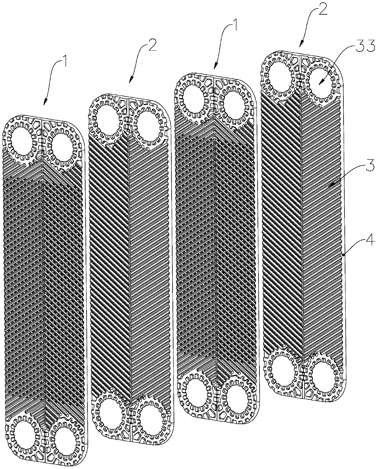 Plate type heat exchanger with asymmetric channels