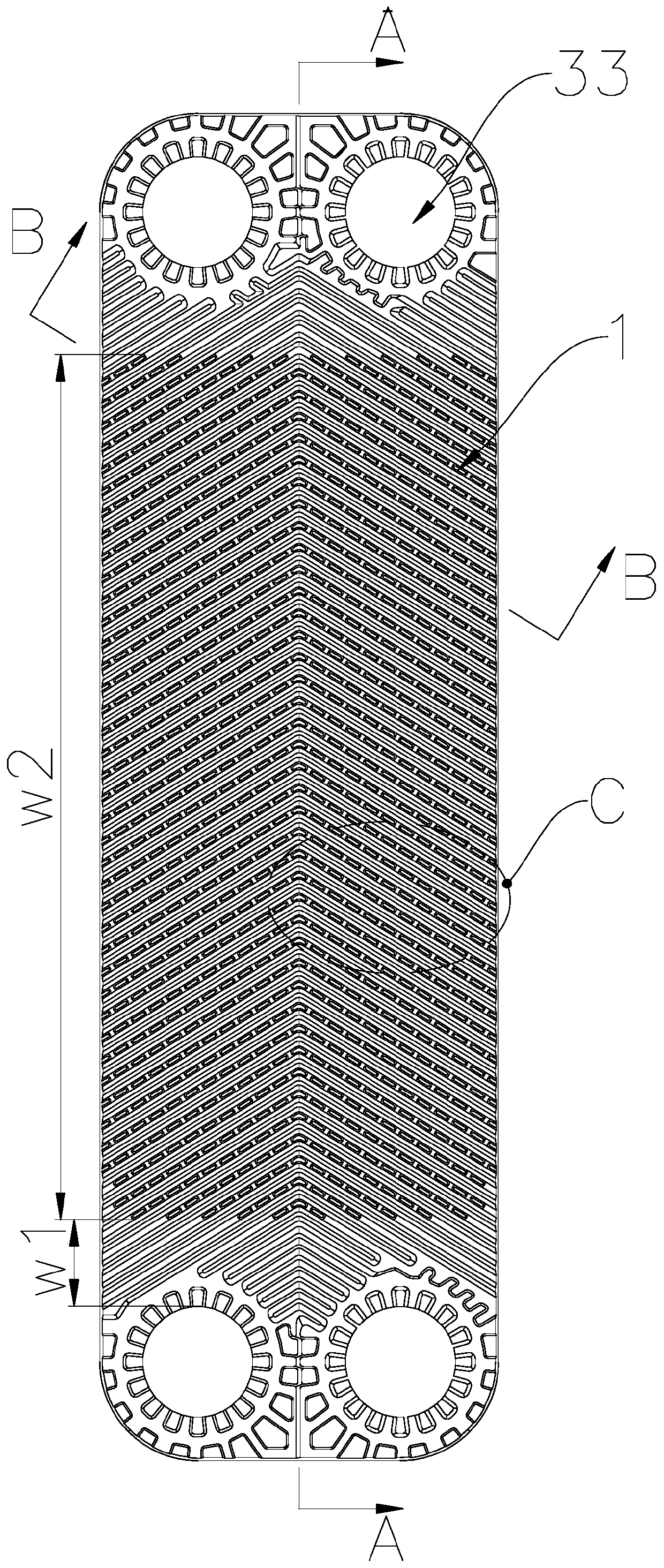 Plate type heat exchanger with asymmetric channels