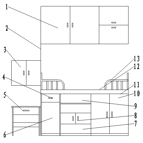 Combined bed, wall cabinet and desk assembly for student hostel