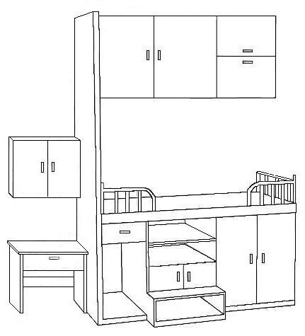 Combined bed, wall cabinet and desk assembly for student hostel