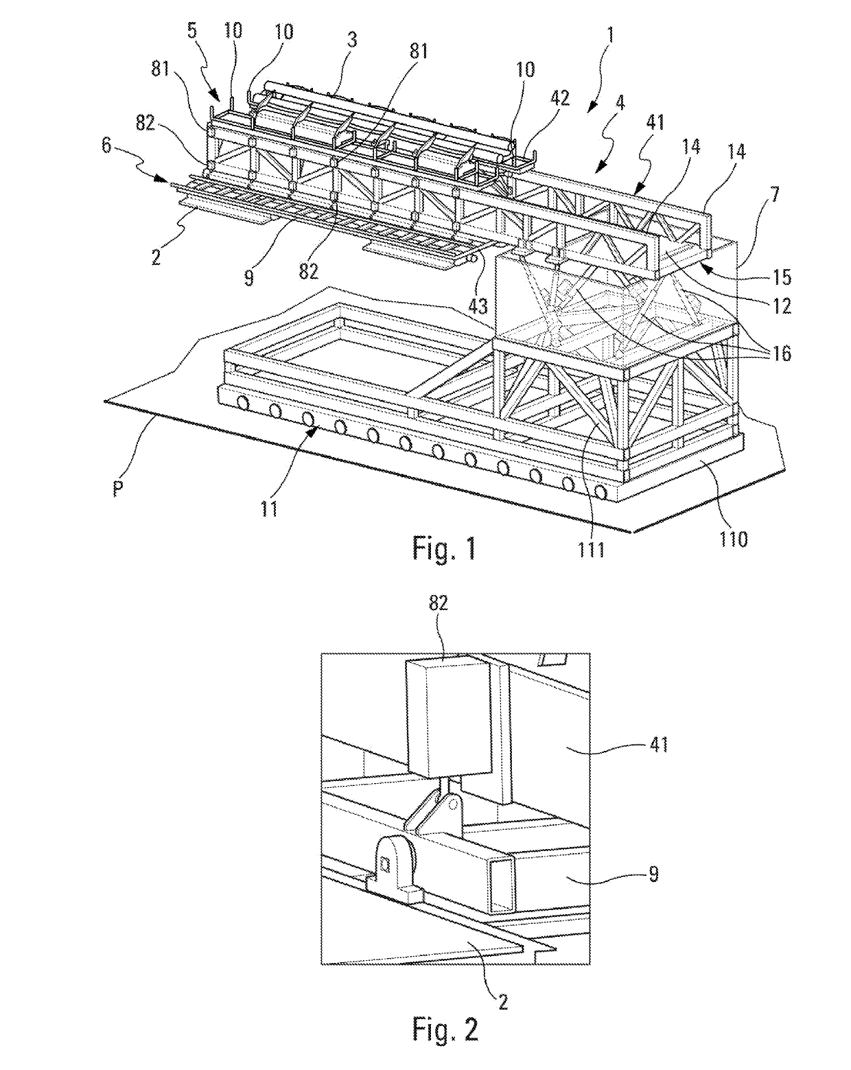 Machinery system intended for the manipulation of at least one upper module and/or at least one lower module