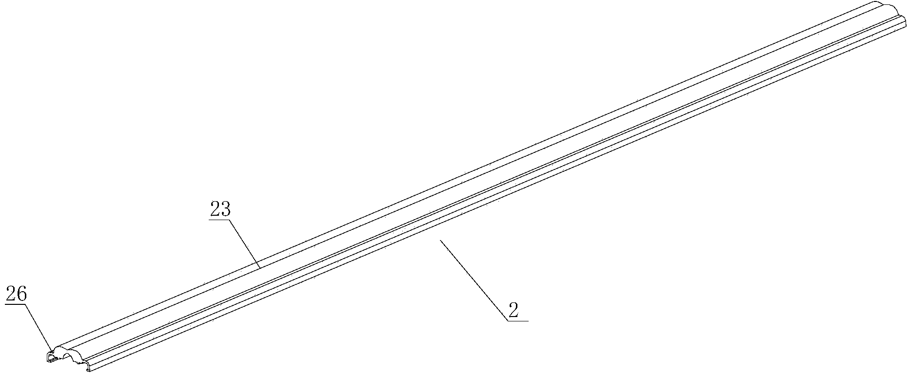 Strip-shaped lens for LED daylight lamp and large-angle LED daylight lamp