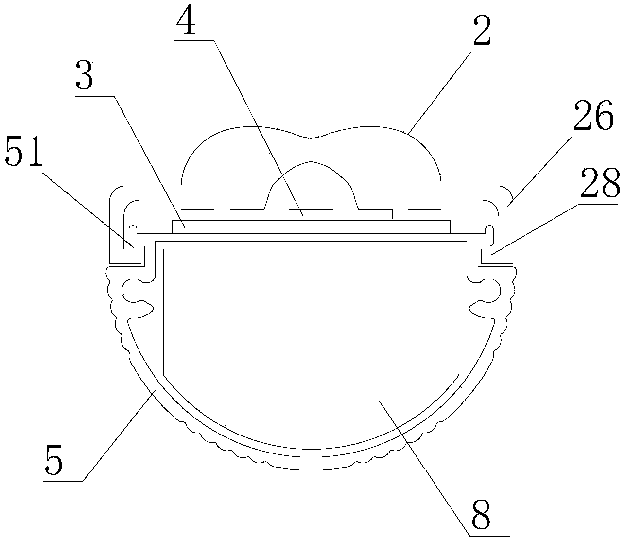 Strip-shaped lens for LED daylight lamp and large-angle LED daylight lamp