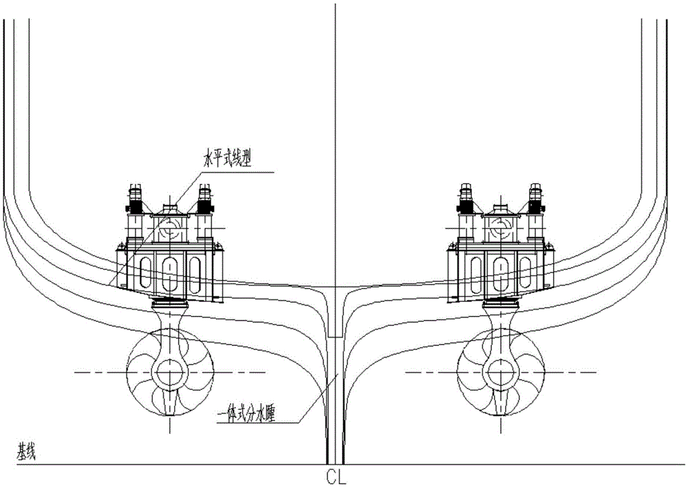 Small-size LNG transport ship tail structure propelled by double full-circle-swinging rotary pull type propellers