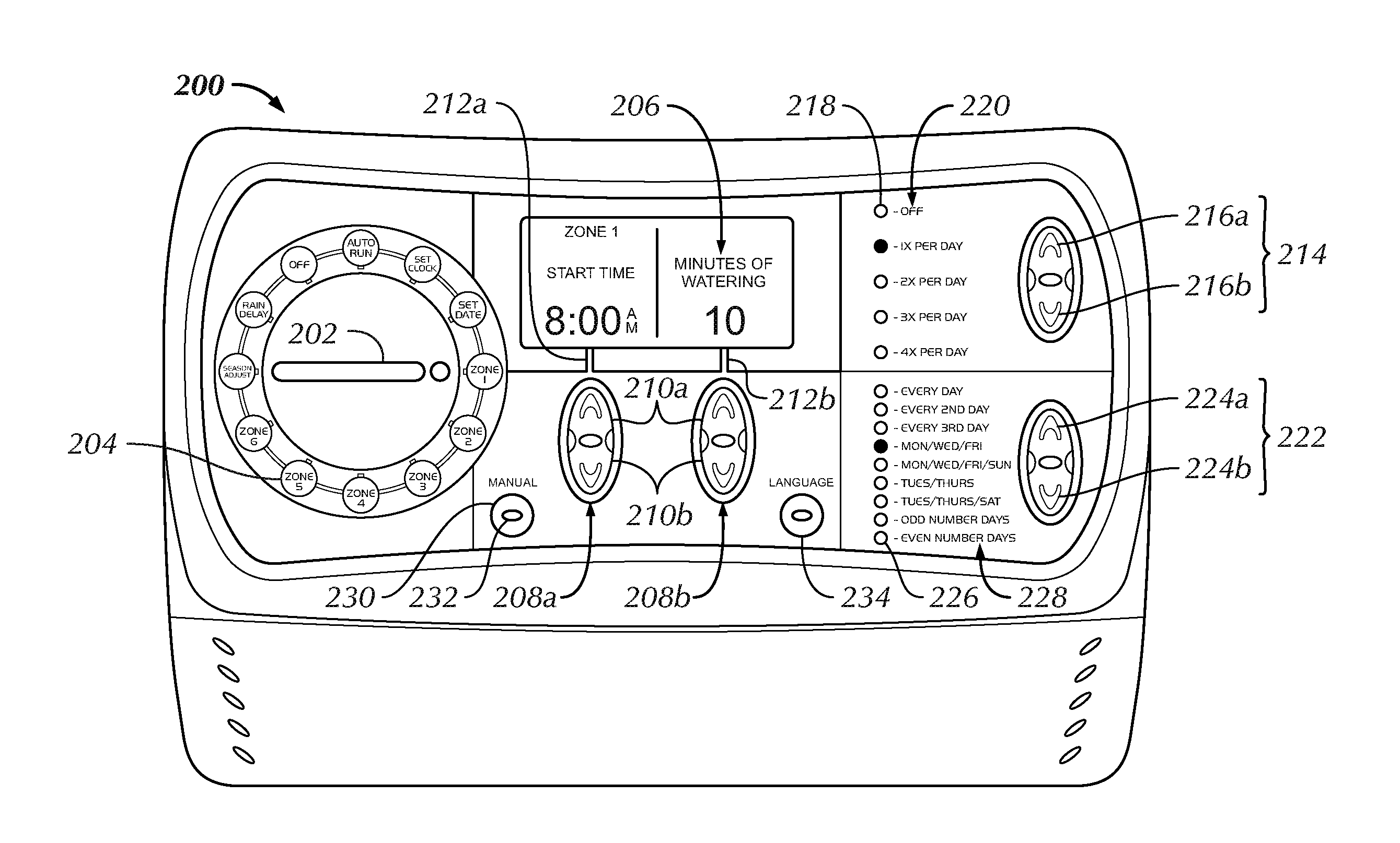 Programmable irrigation controller having user interface