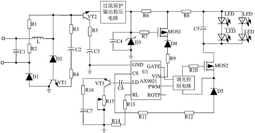 Brightness adjustable high-stability driving system for blue light LED