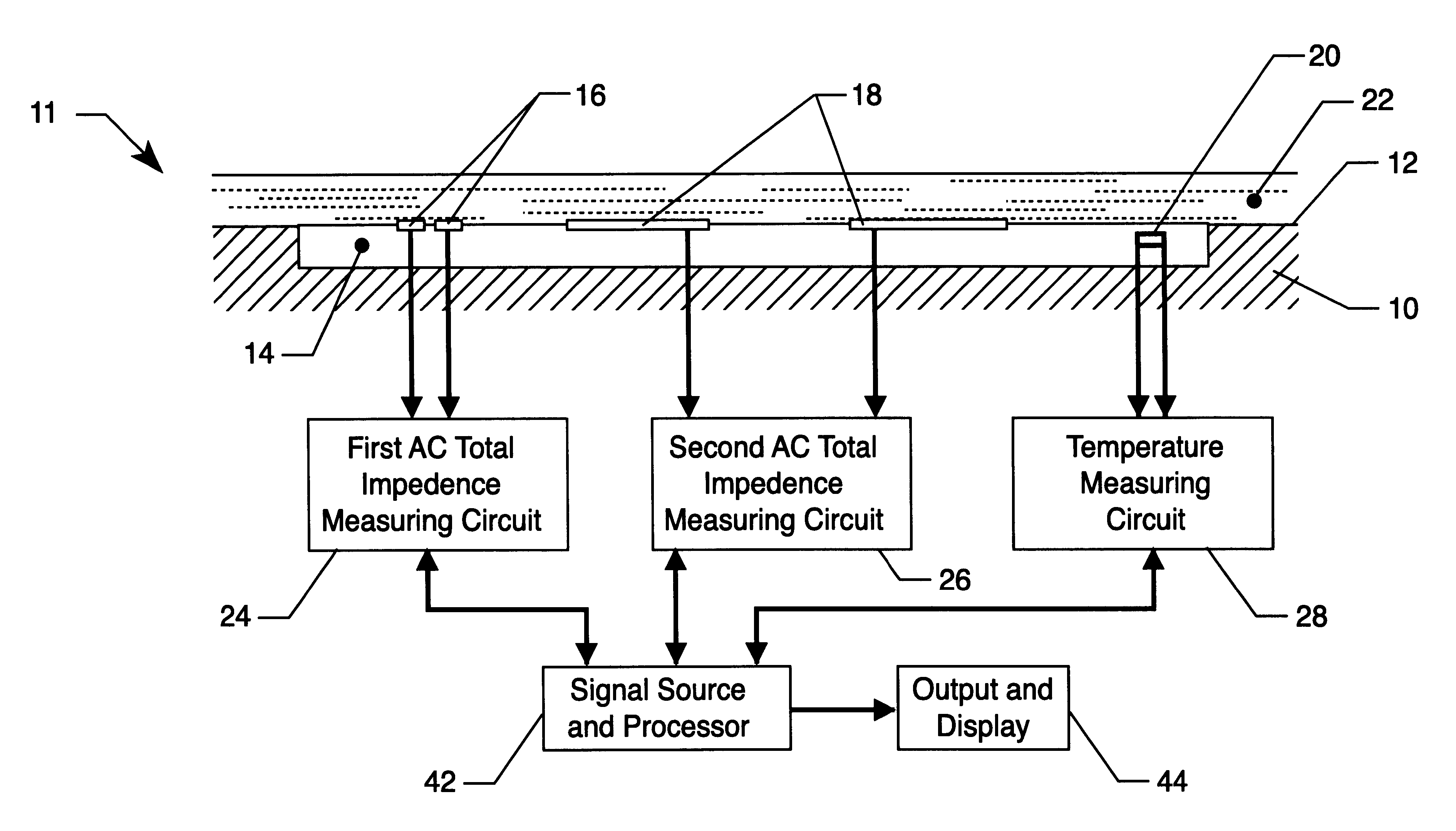 Thickness measurement device for ice, or ice mixed with water or other liquid