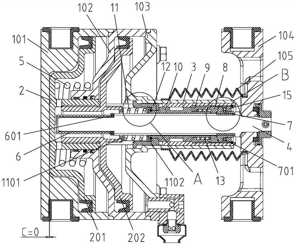 Pneumatic brake cylinder and brake clamp unit