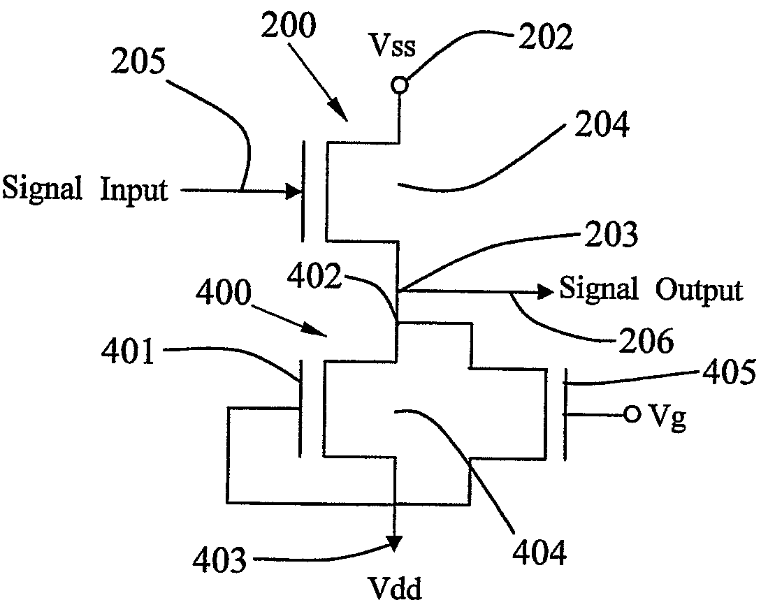 Circuit structure with a double-gate organic thin film transistor device and application thereof