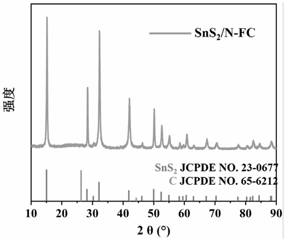 Preparation method of tin sulfide/nitrogen-doped flower-like carbon negative electrode material of lithium ion battery and product thereof