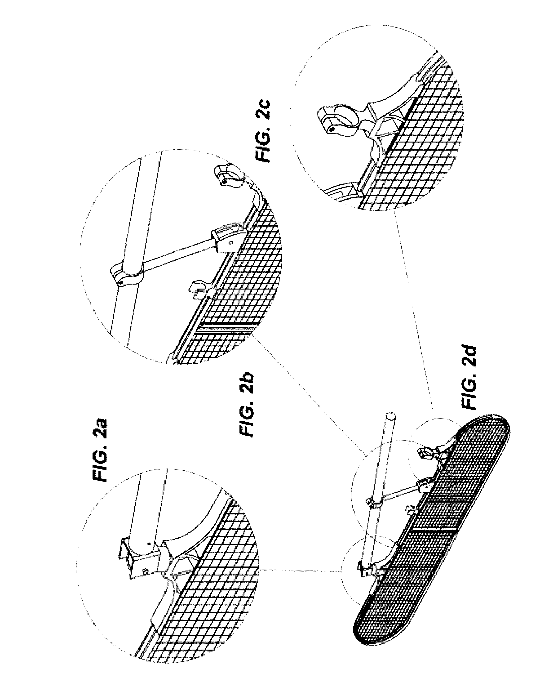 Multiple orientation pool skimming net with three-point leveraging configurations