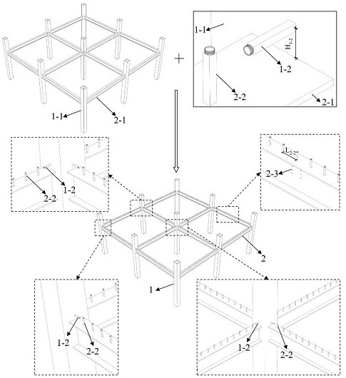 Double-thread steel column head connection type steel rib floor support plate-beam-column system and using method thereof