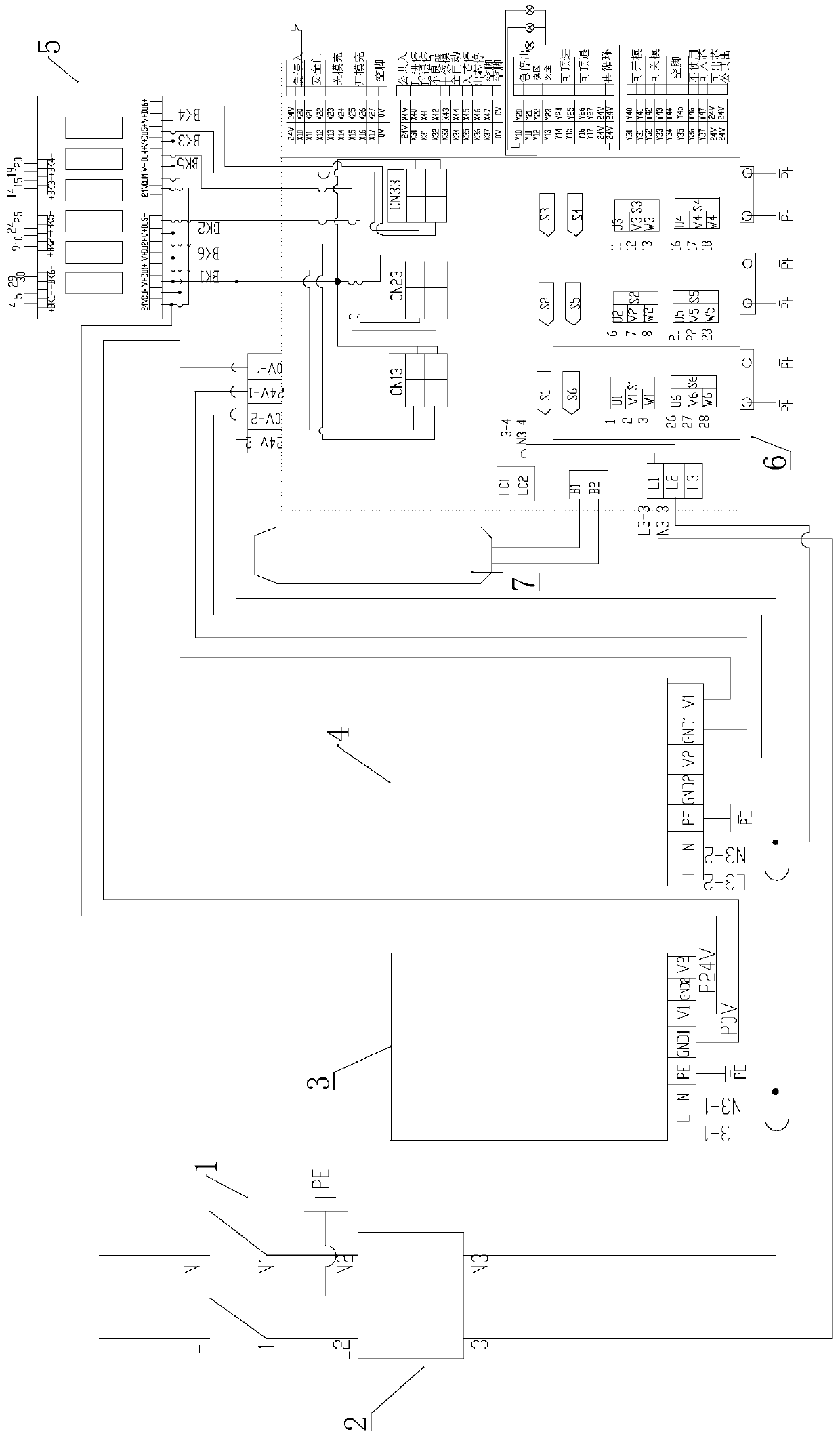 Six-axis drive and control integrated cabinet circuit structure