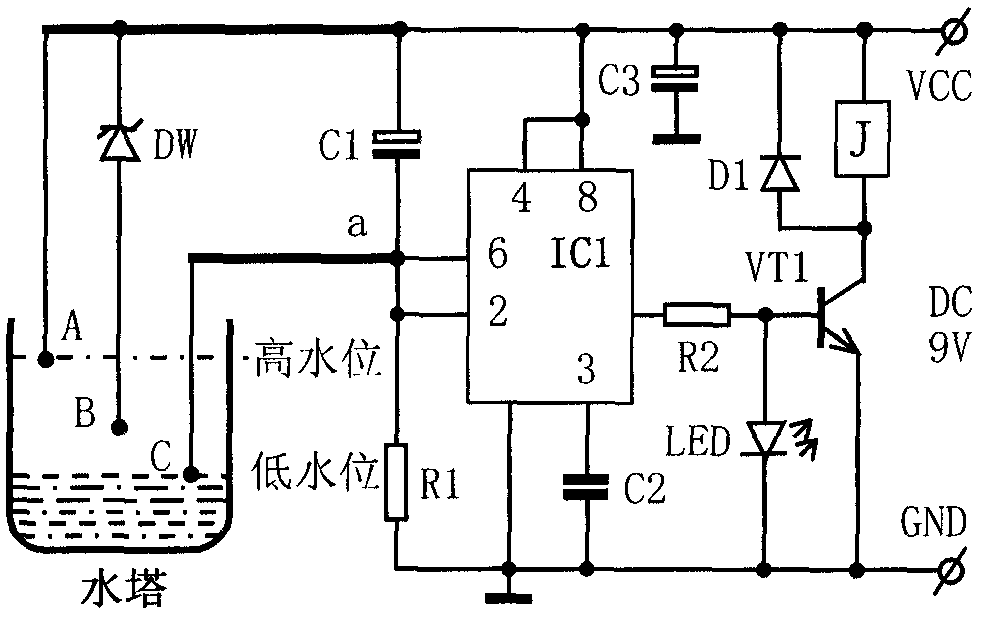 Water level controller with two detecting lines