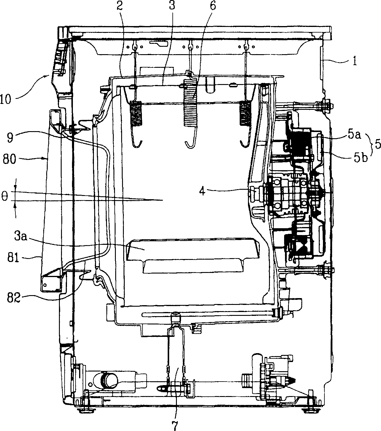 Hinge system for inclined door of rolling drum washing machine