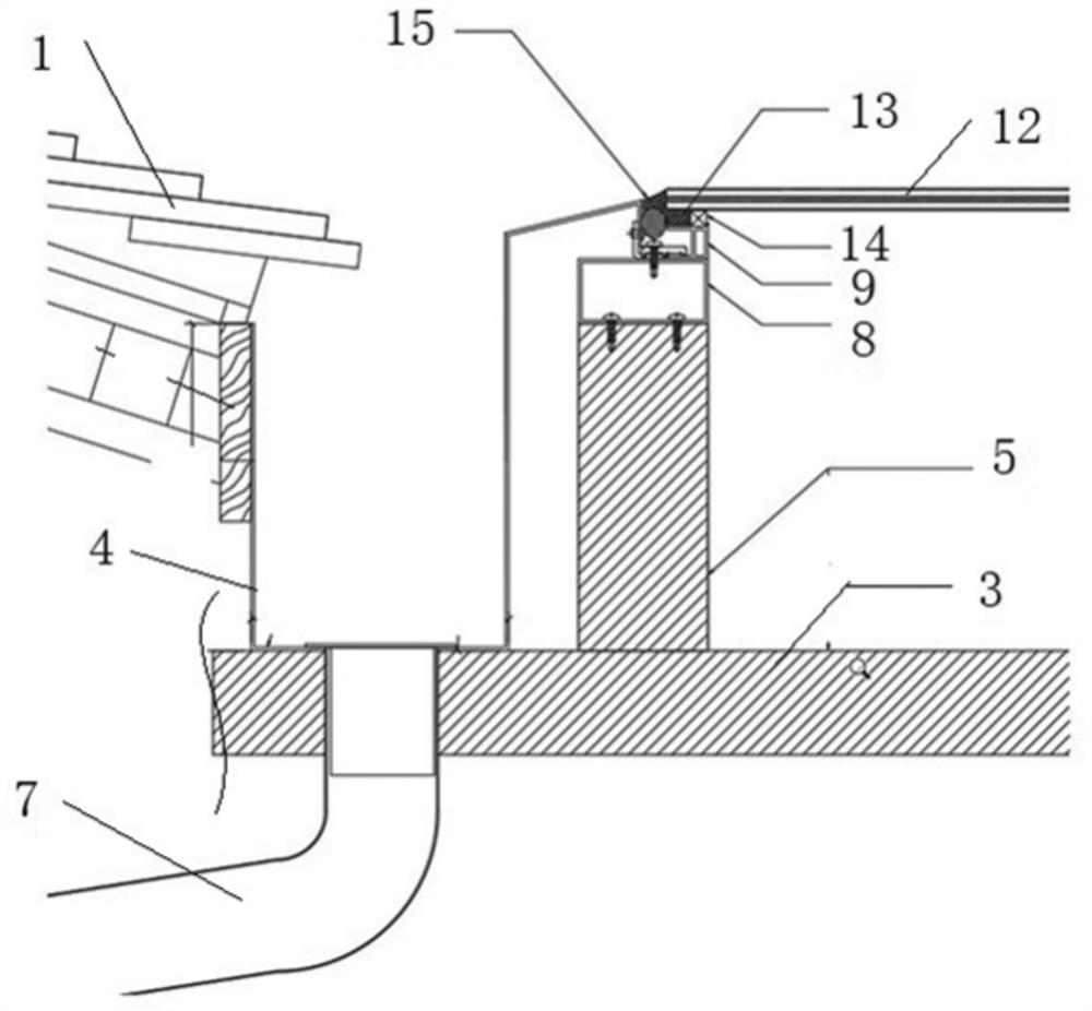 Construction method and structure for well type dwelling roof drainage