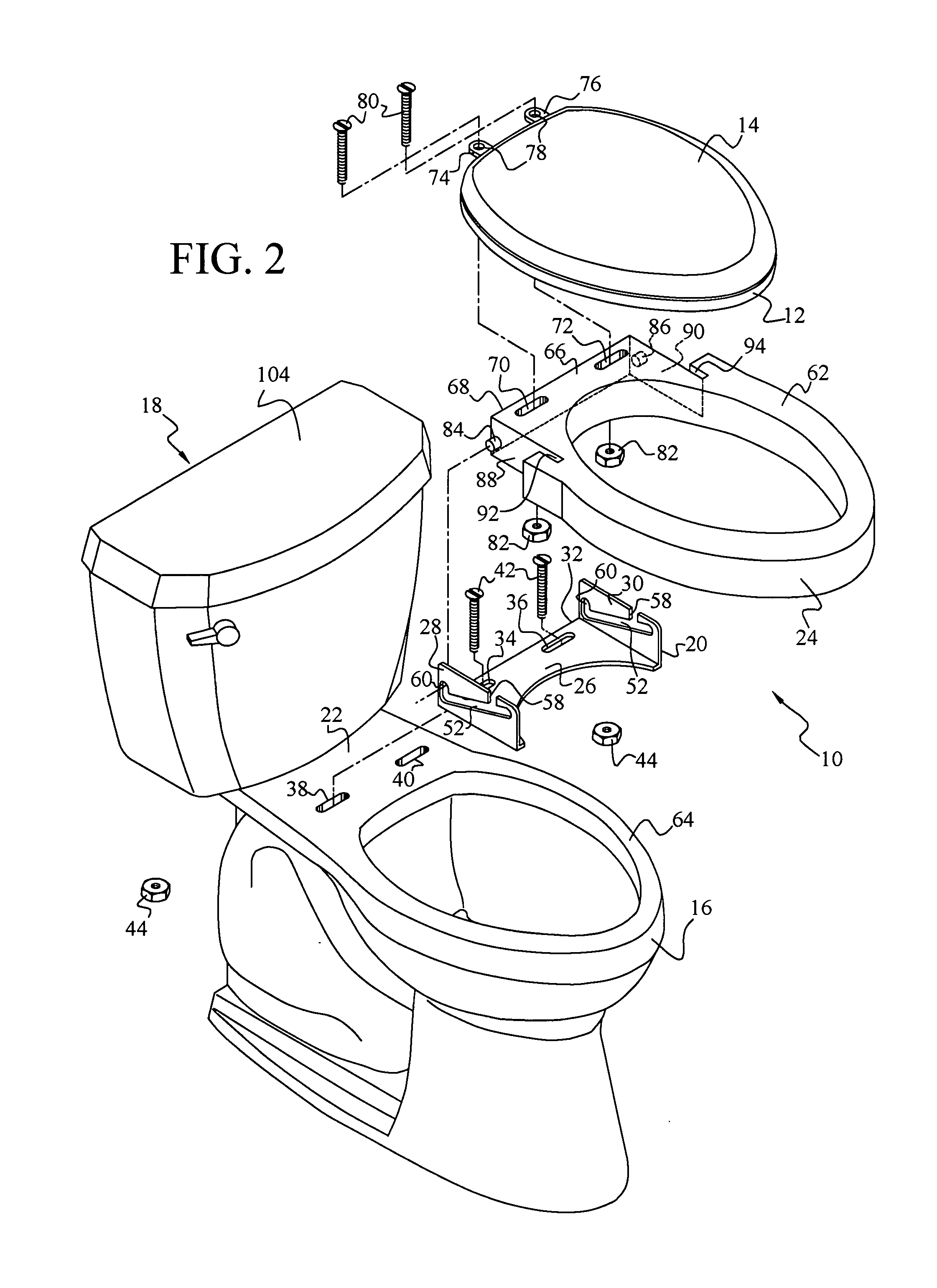 Toilet seat elevator assembly