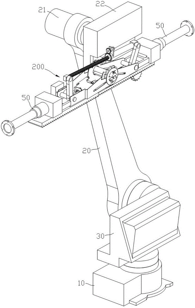 Six-axis robot with manipulator assemblies arranged on small arms