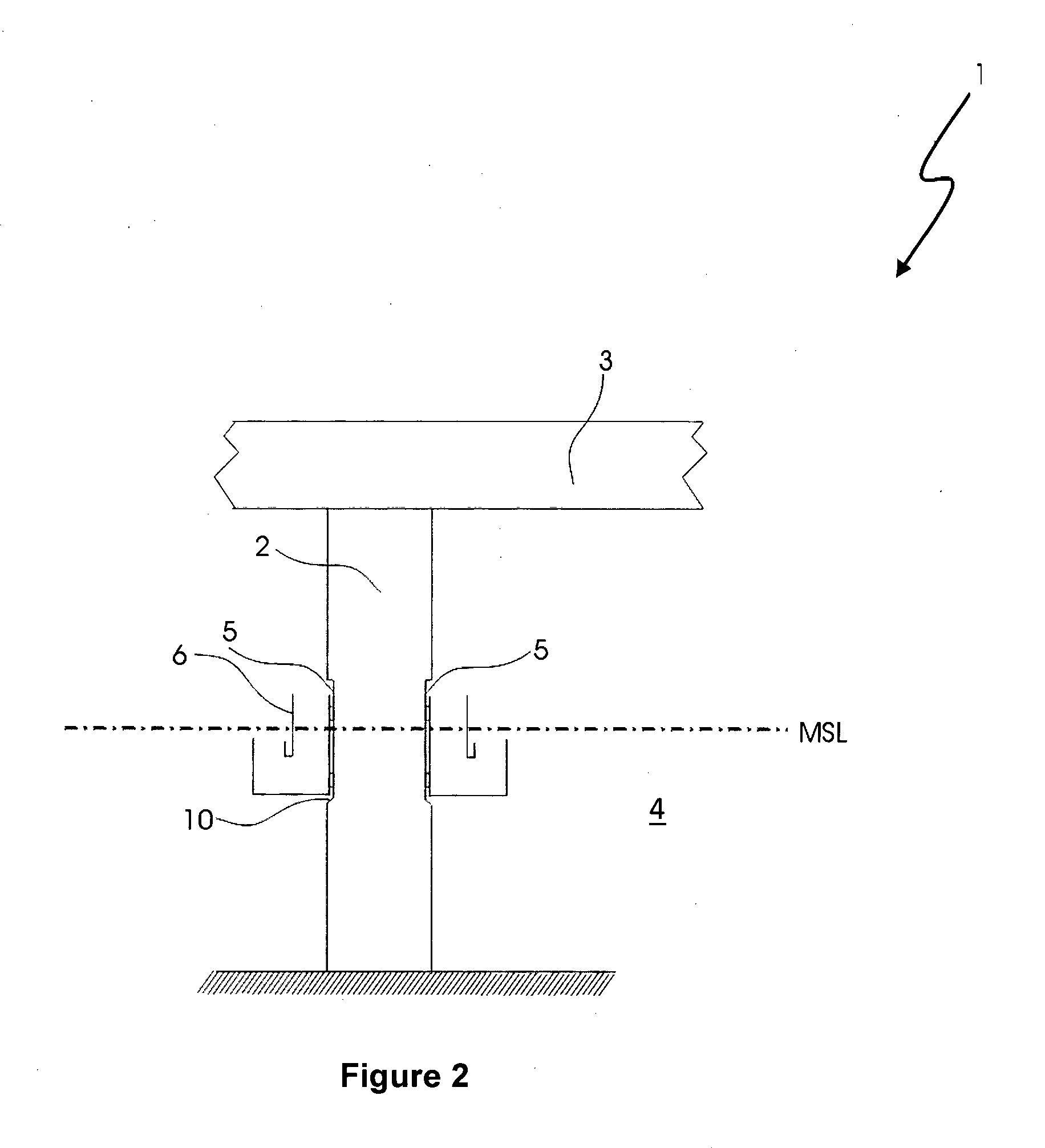 Wave energy extraction system using an oscillating water column attached to the columns of an offshore platform