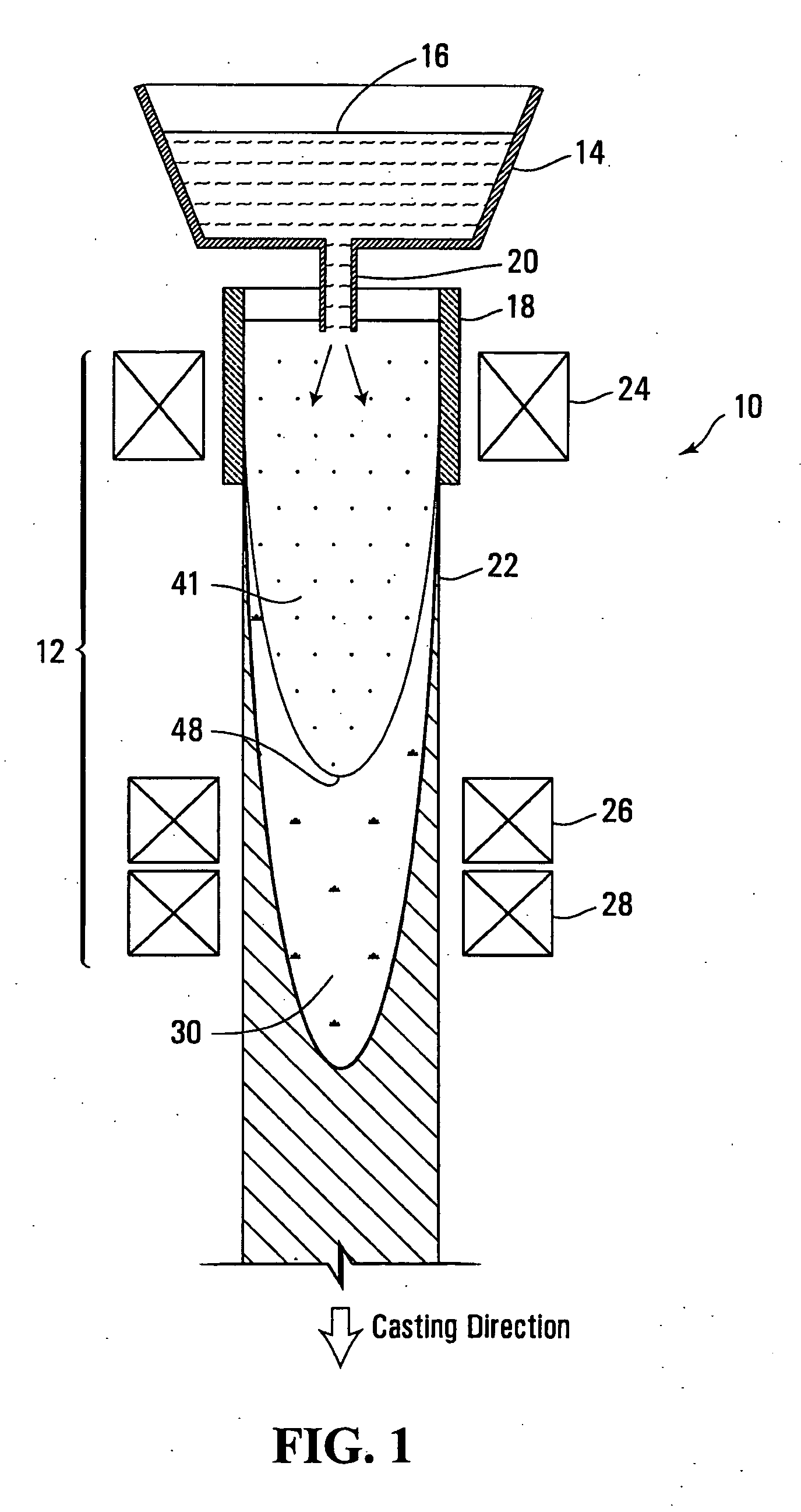 Modulated electromagnetic stirring of metals at advanced stage of solidification