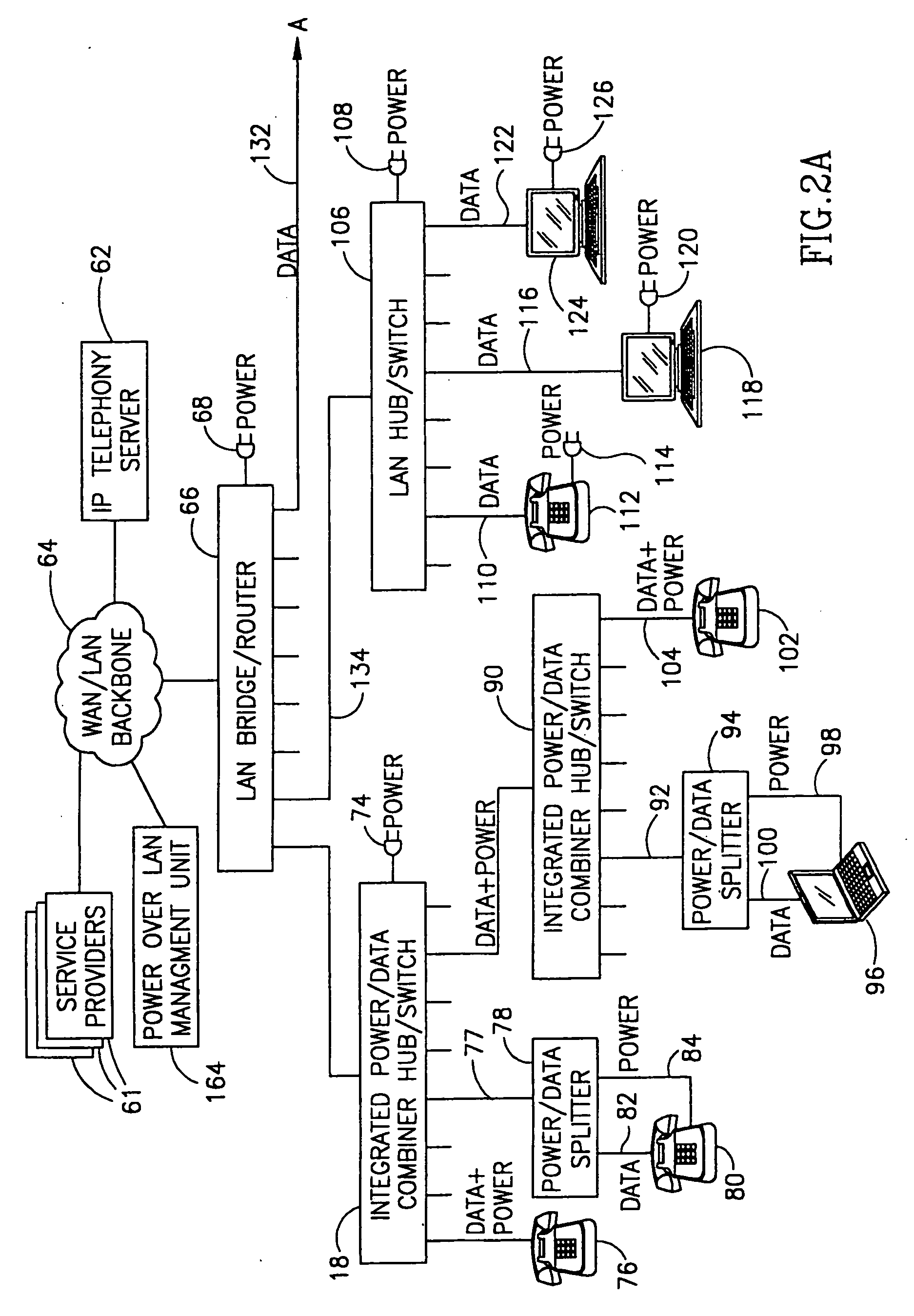 Combiner for power delivery over data communication cabling infrastructure