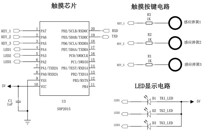 Touch key module and suspended touch key device