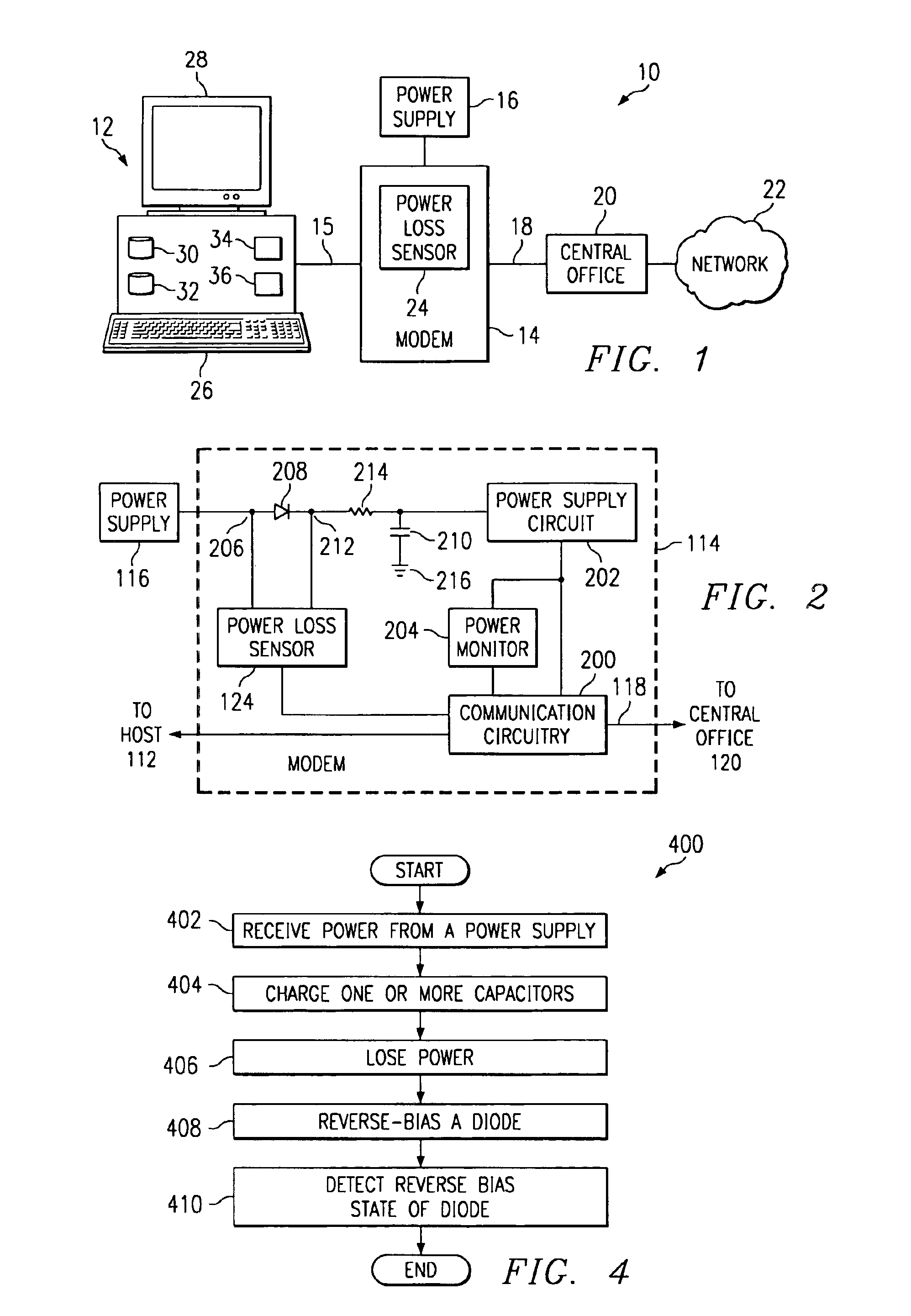 Communication system power loss notification via detection of reverse bias state of a diode based on a threshold voltage