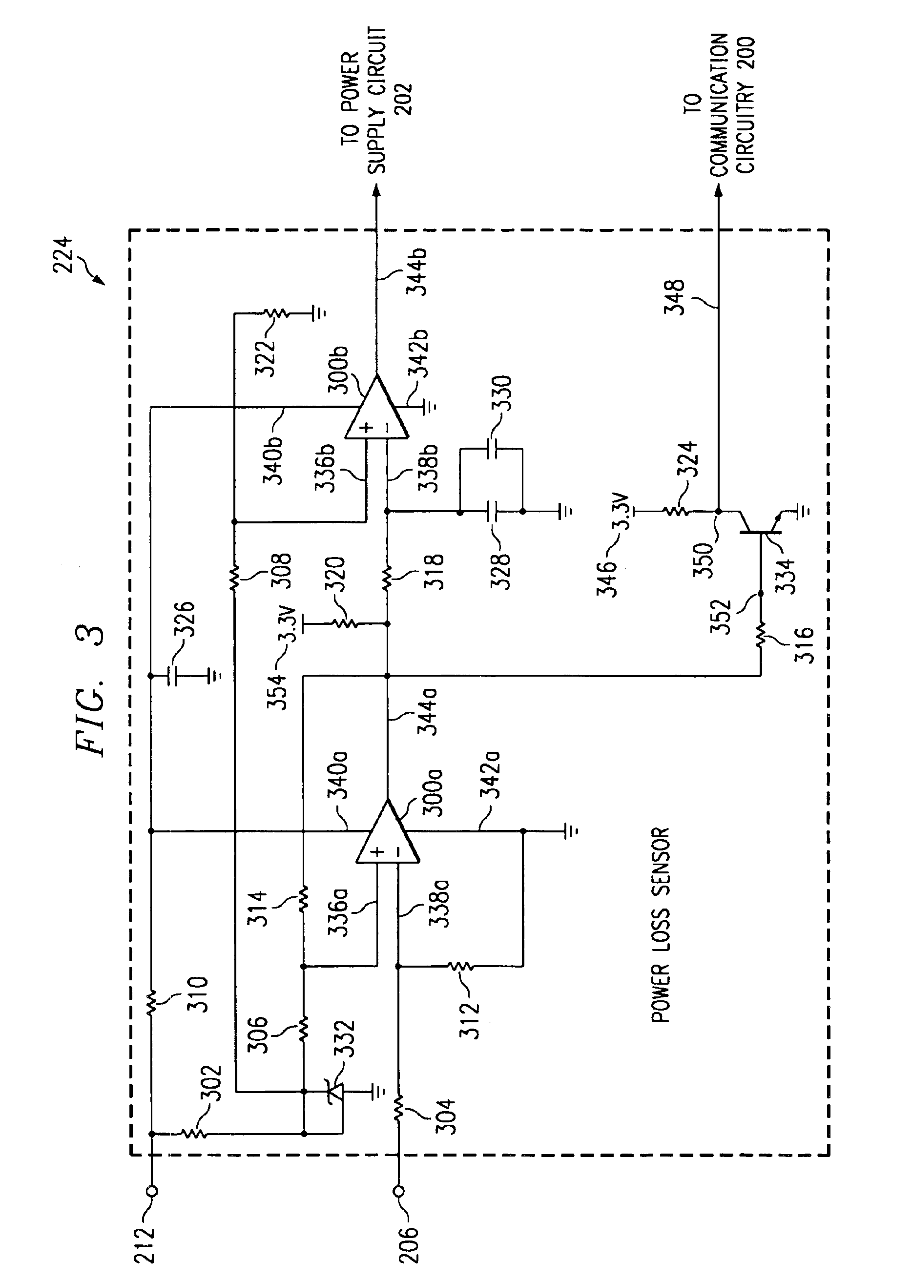 Communication system power loss notification via detection of reverse bias state of a diode based on a threshold voltage