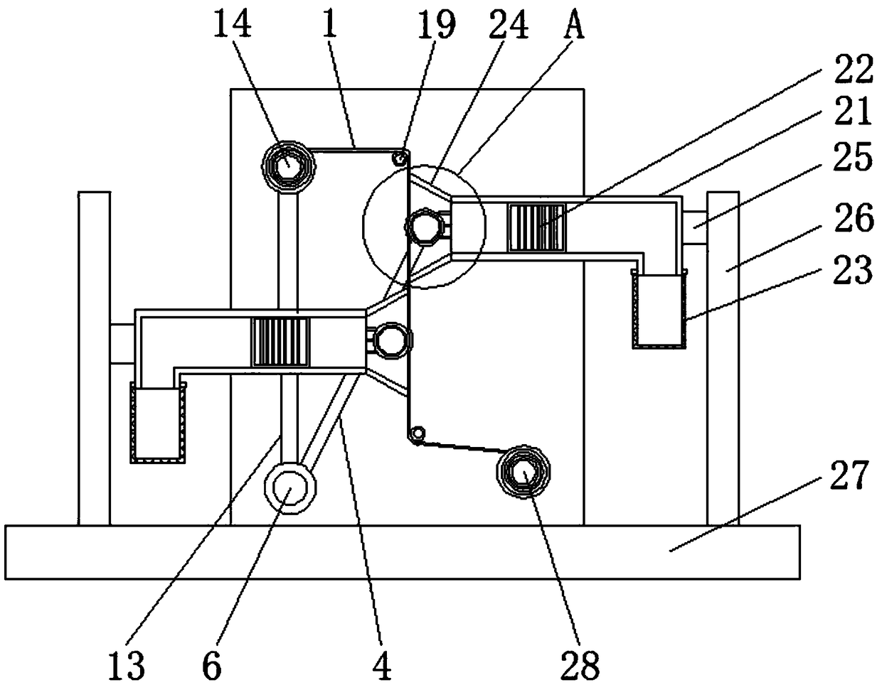 Dust removing device for shell fabric processing arrangement device