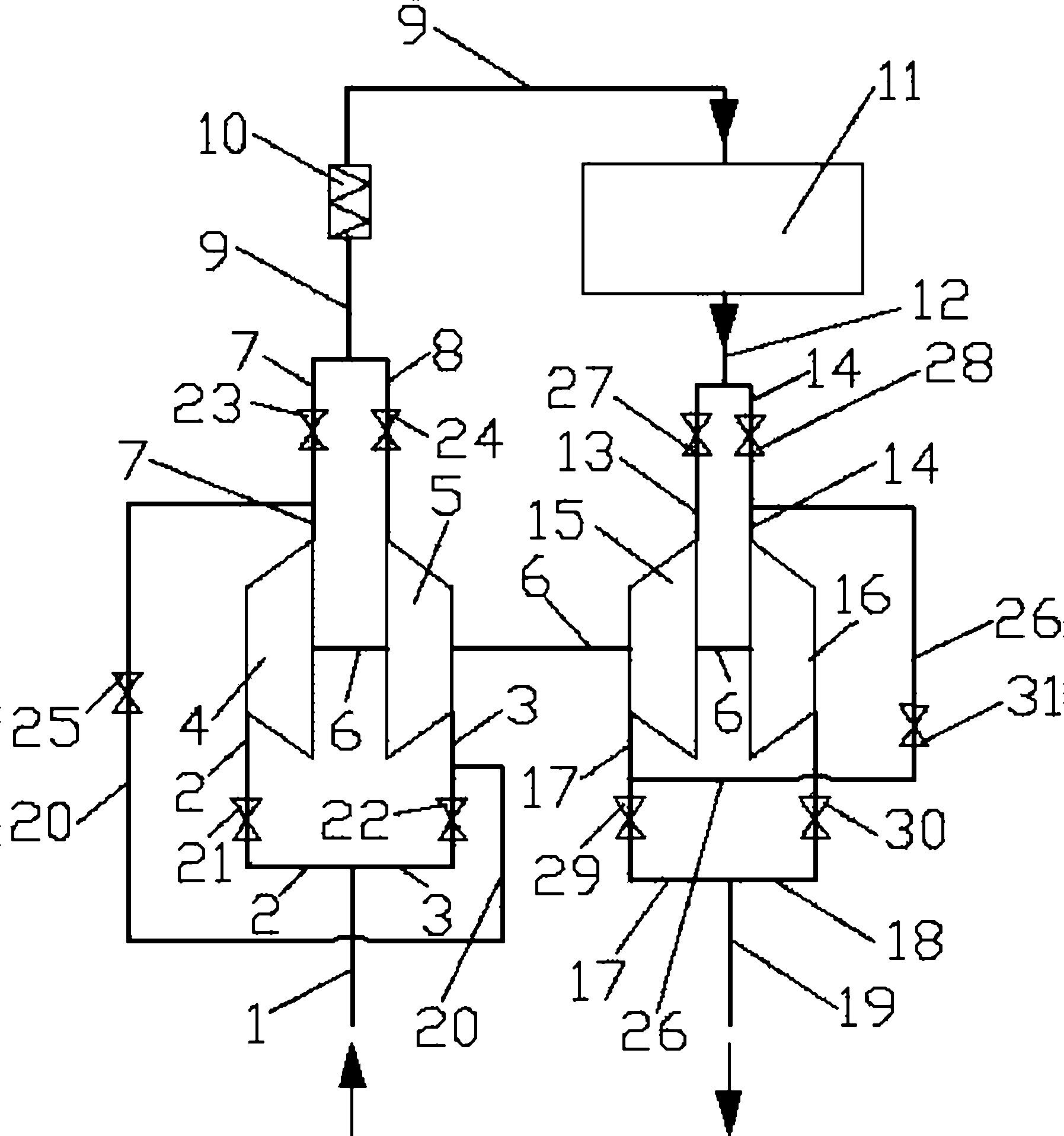 Double-turbine double-air-compressor turbocharging system