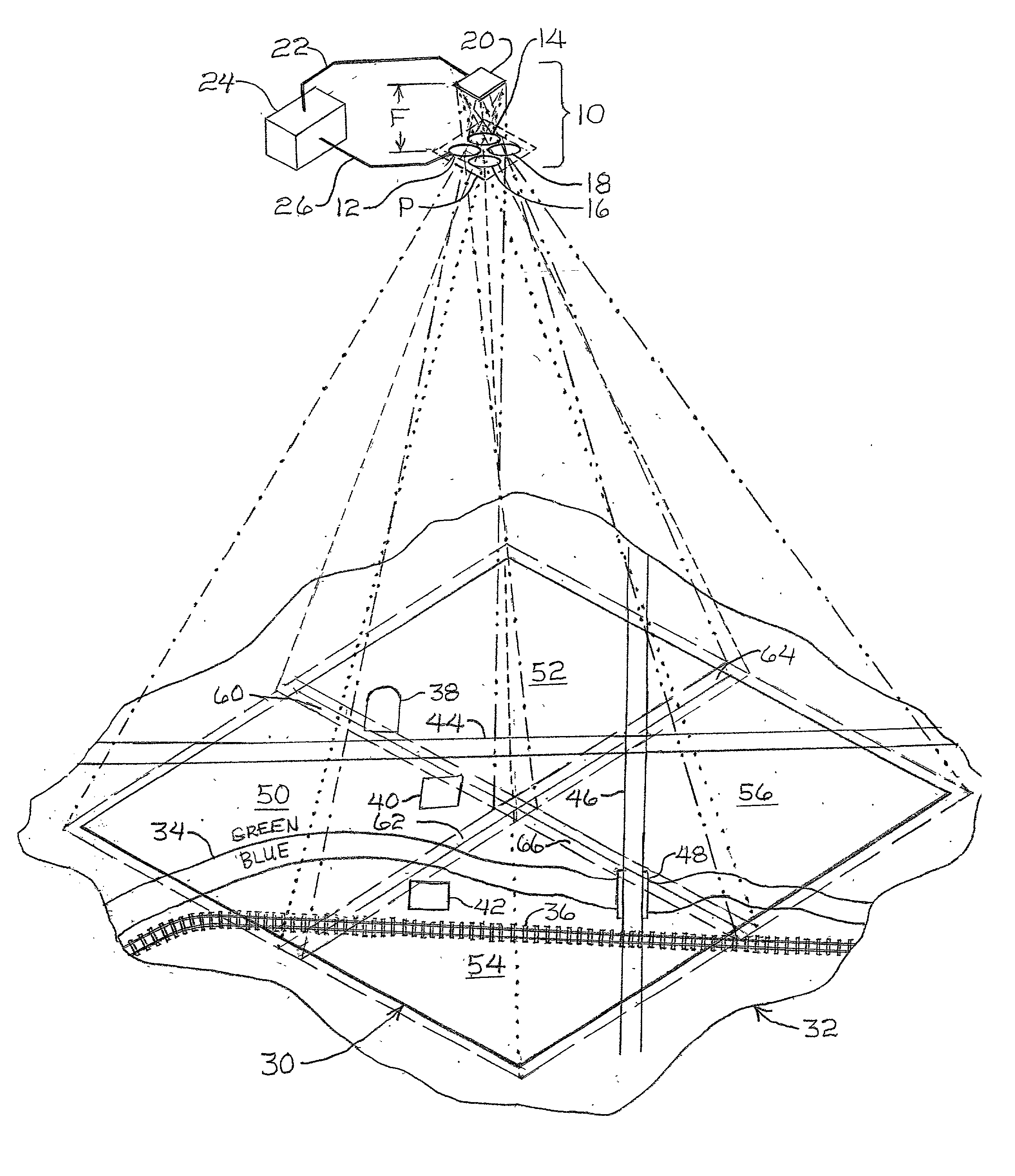 Self-calibrating, digital, large format camera with single or mulitiple detector arrays and single or multiple optical systems