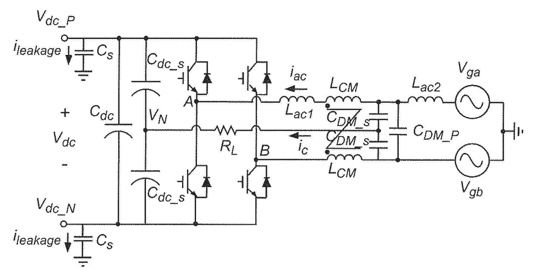 DC-side leakage current reduction for single phase full-bridge power converter/inverter