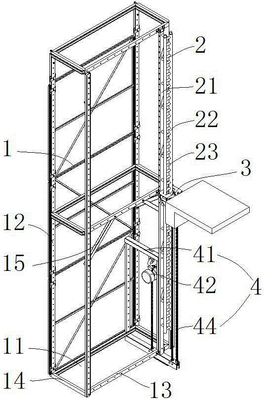 Attachment type lifting scaffold and lifting method