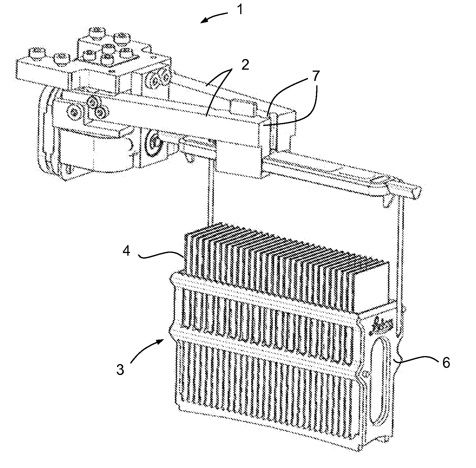 Gripper device for transporting racks