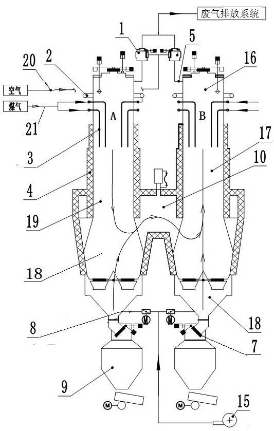 Method for calcining limestone by using low-calorific-value fuel in double-hearth kiln