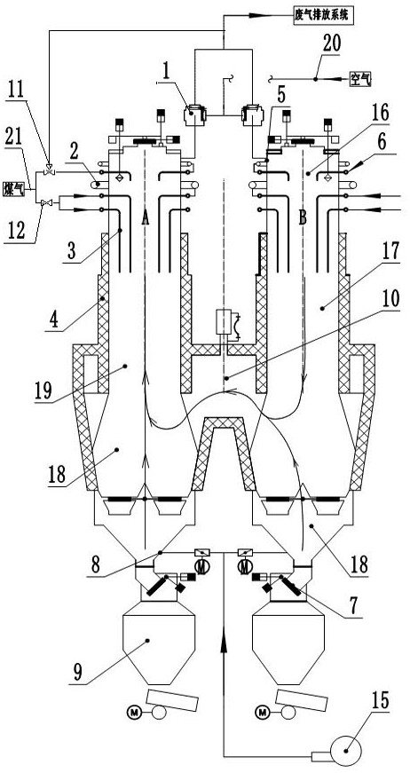 Method for calcining limestone by using low-calorific-value fuel in double-hearth kiln