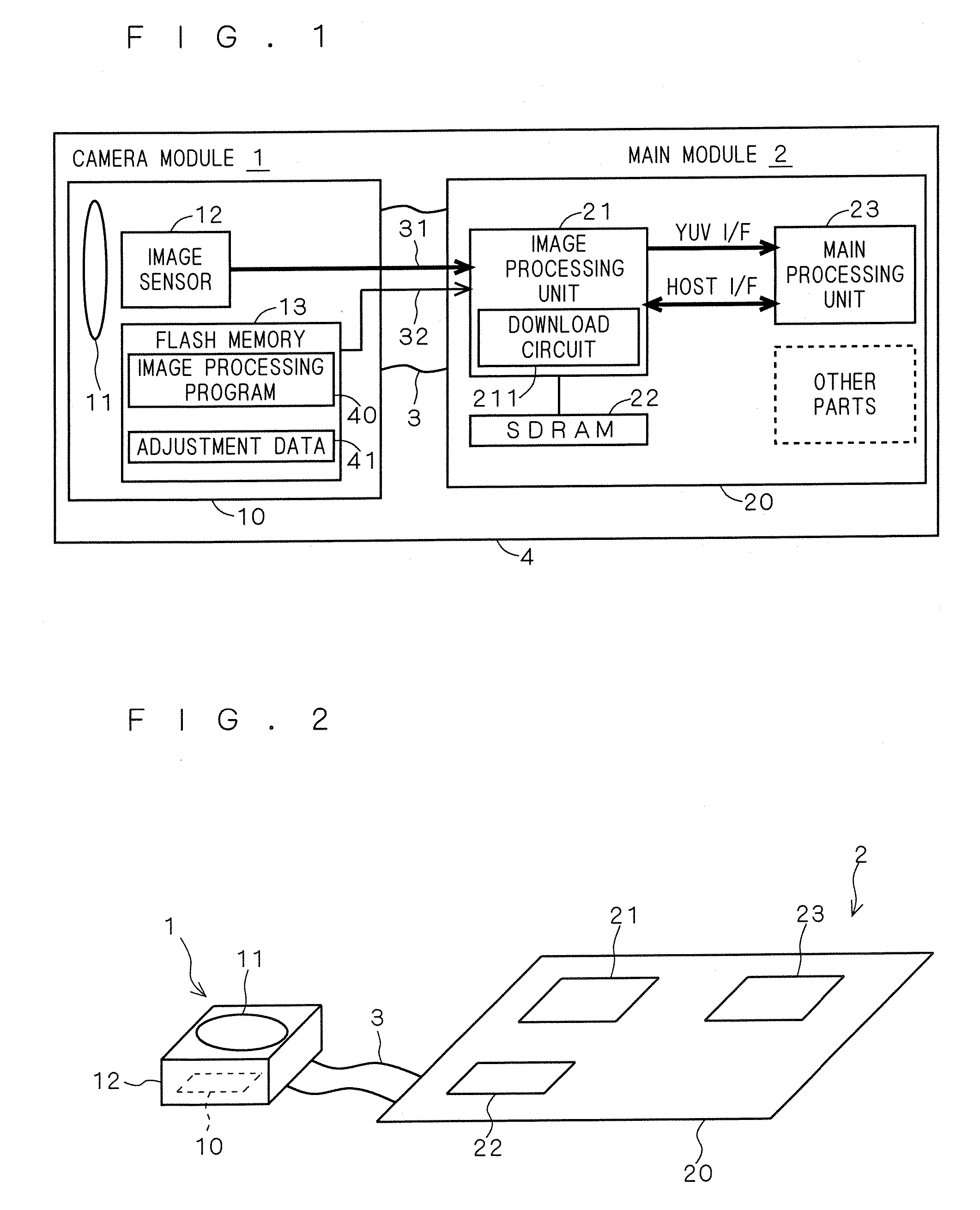 Electronic device with camera and main module incorporated in electronic device with camera