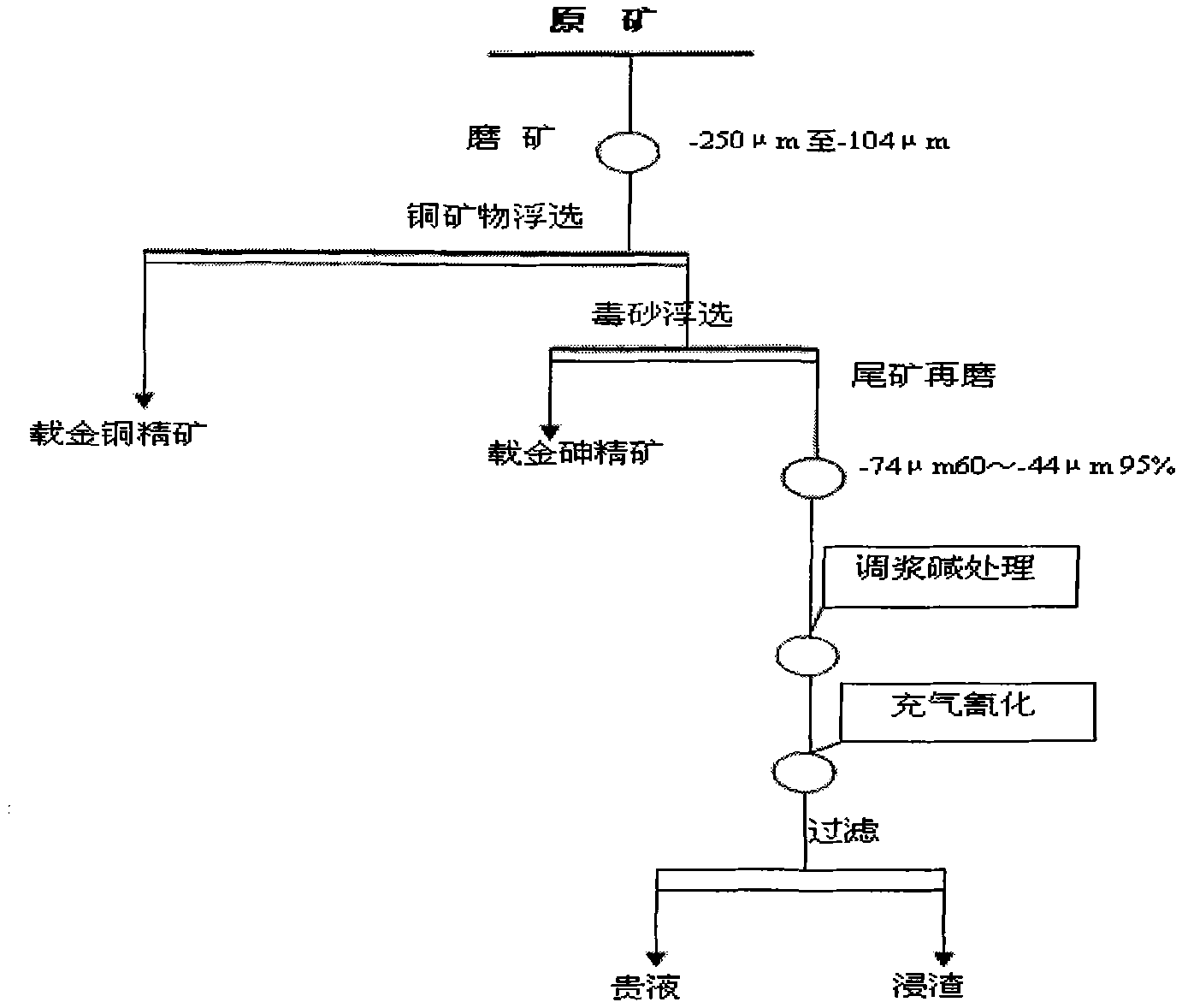 Process for processing complex gold ore containing copper and arsenic