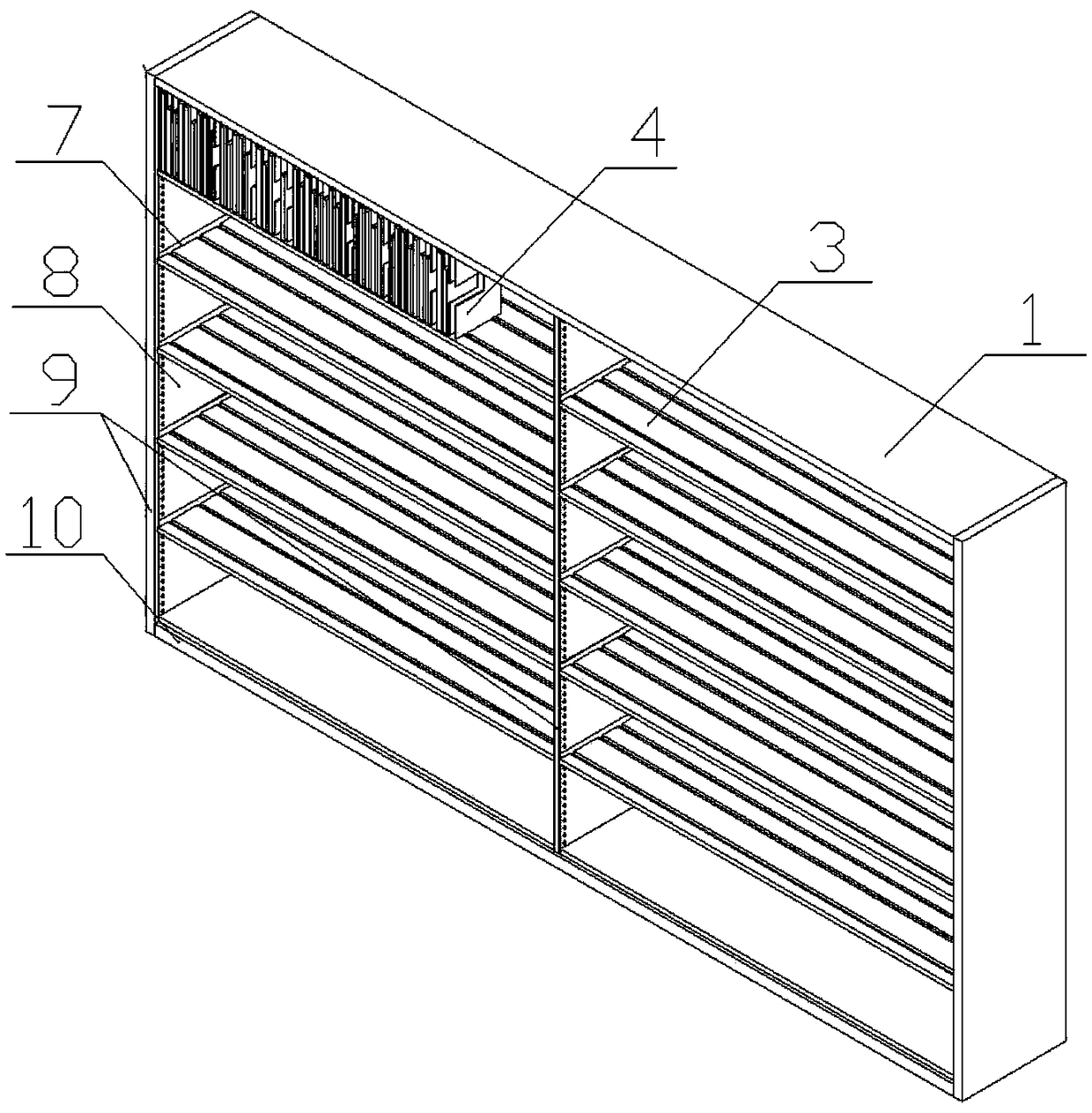 Book shelf with pitch-adjustable sliding way