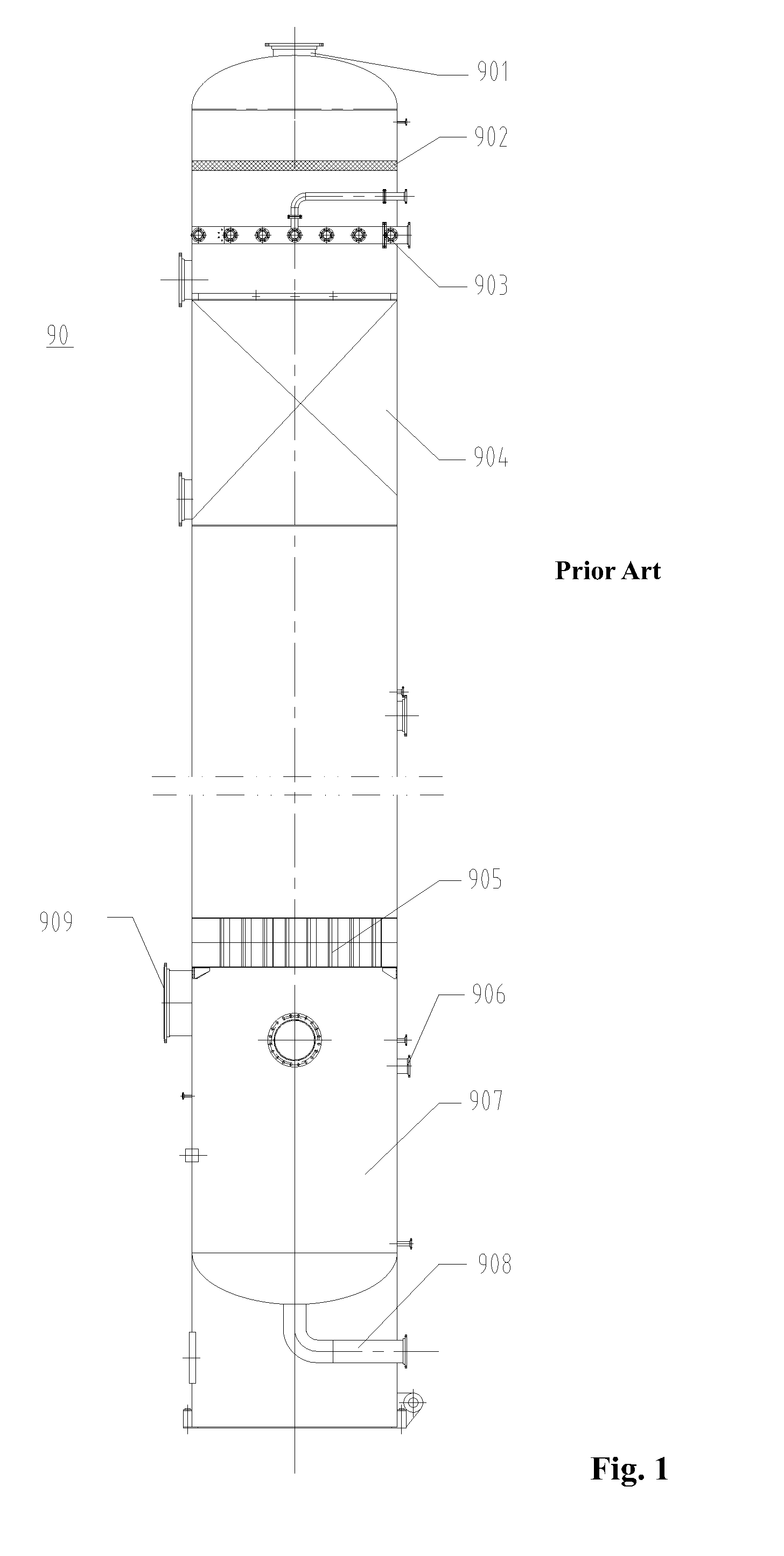 Exhaust gas separating tower and exhaust gas separating and recycling system