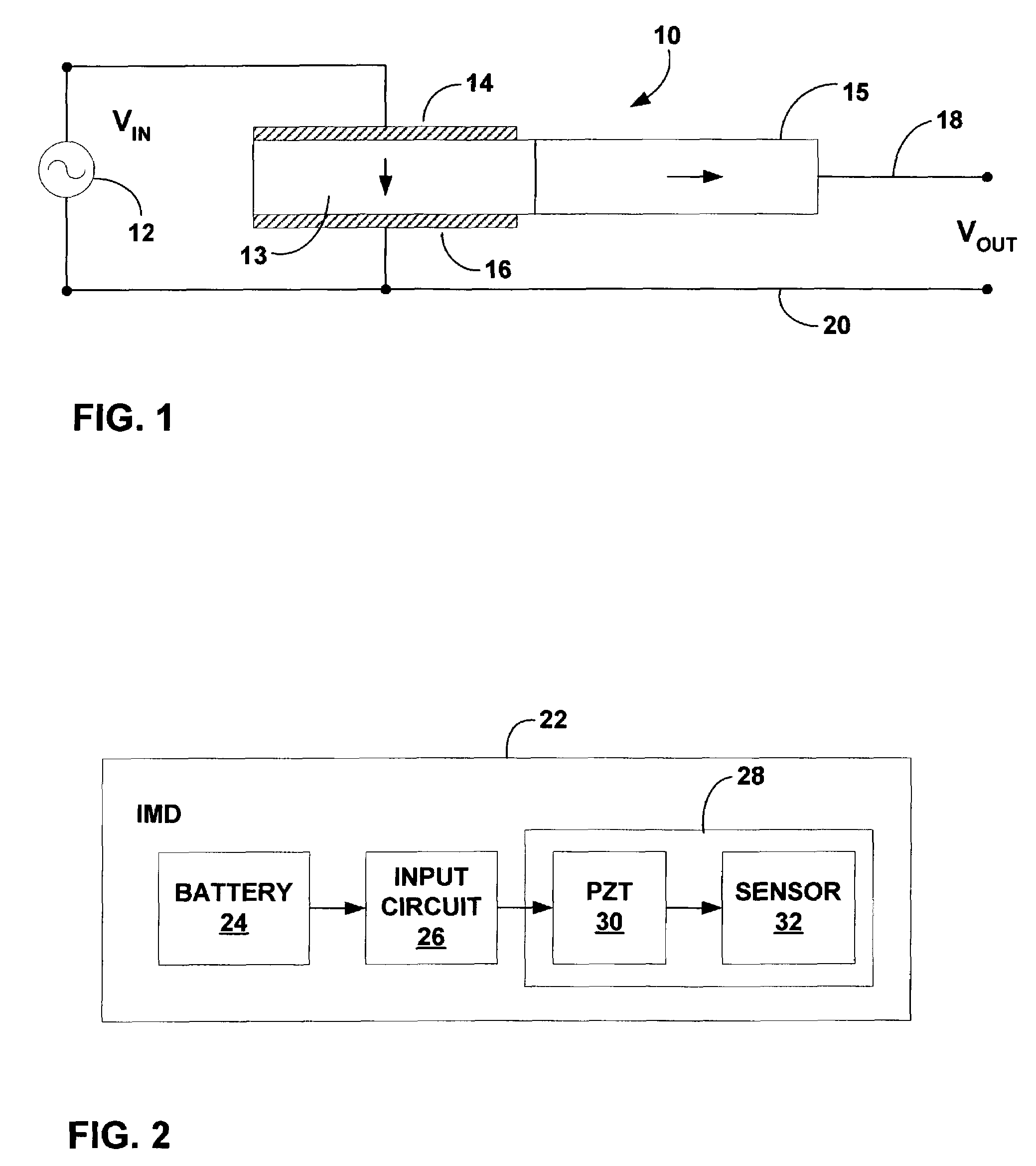 Implantable lead-based sensor powered by piezoelectric transformer