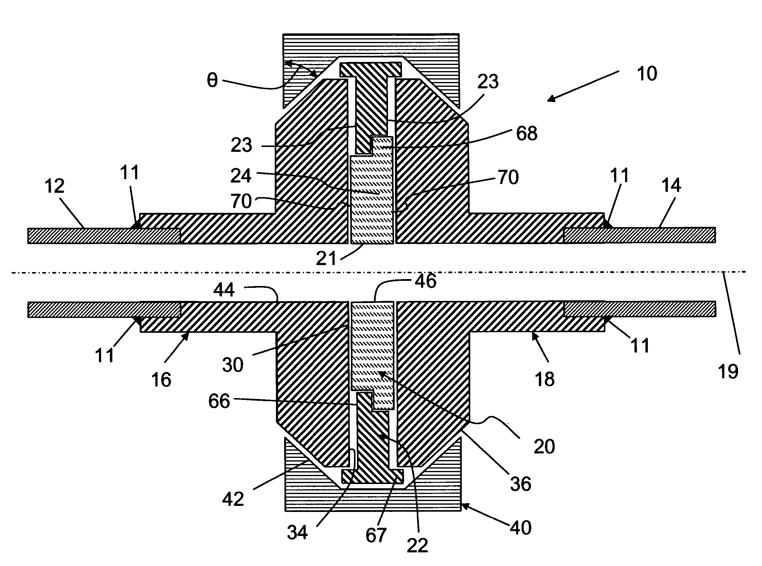 Self-aligning aseptic flanged joint