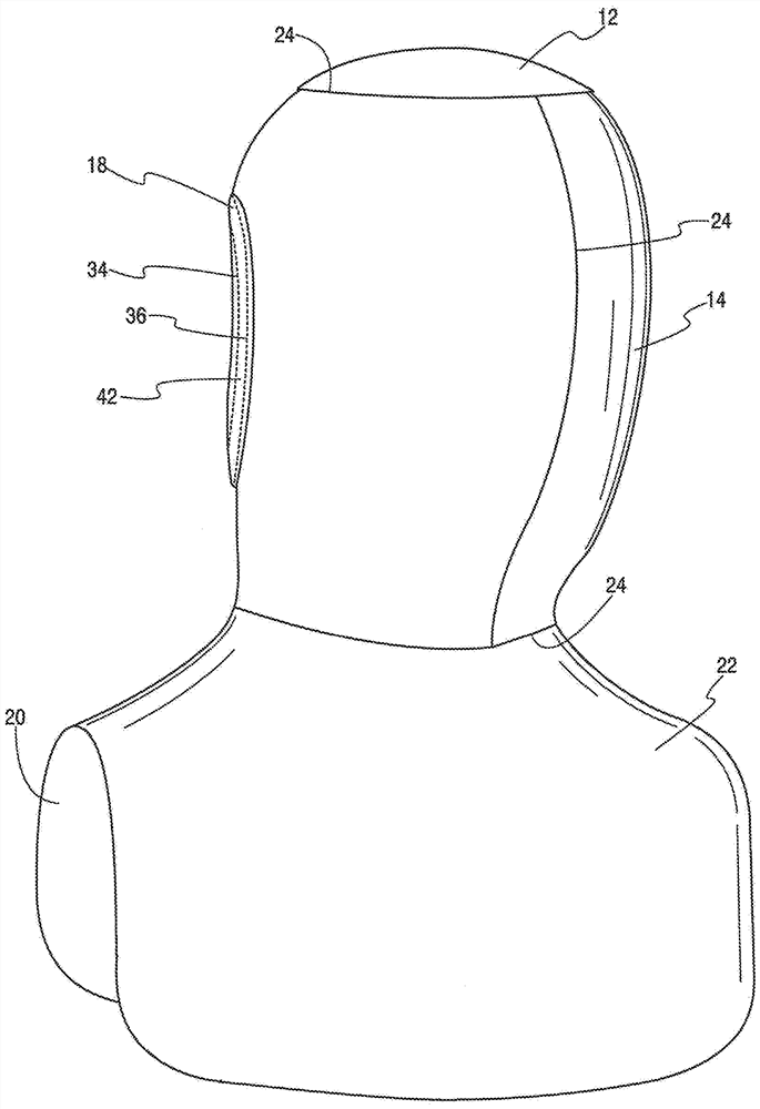 Protective hood made of variable stretch knit and woven textile material