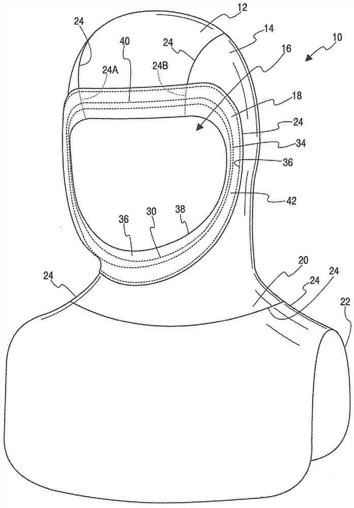 Protective hood made of variable stretch knit and woven textile material