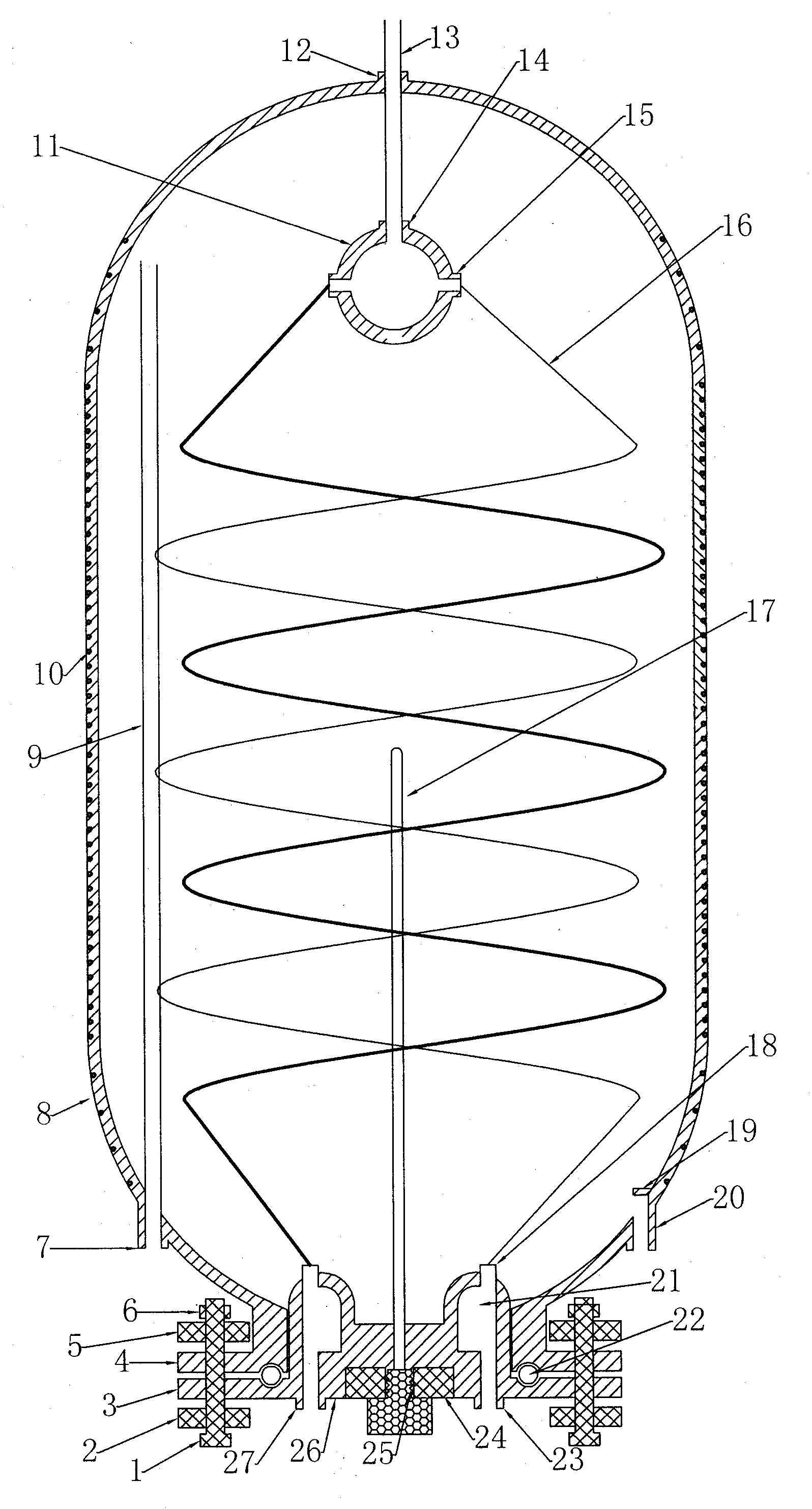 Spiral tube type full-plastic pressure-bearing dual cycle inner container